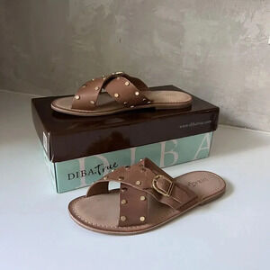 Diba True Leather Sandal 8 Slip On Bohemian Tan Gold‎